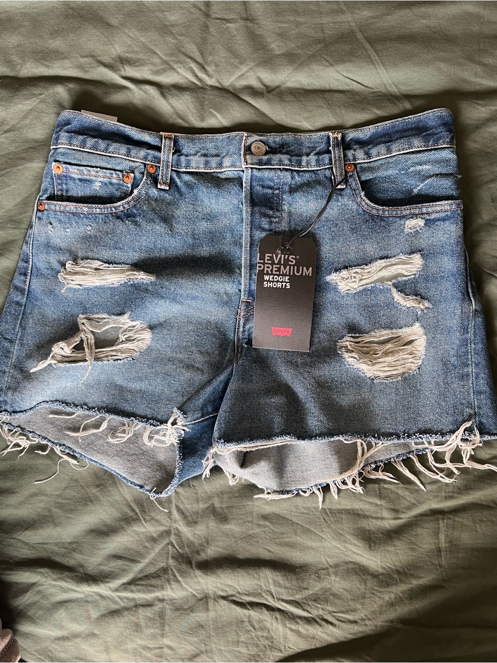 Levi's Blue Ripped Denim Cutoff Wedgie Shorts Size 32 NWT
